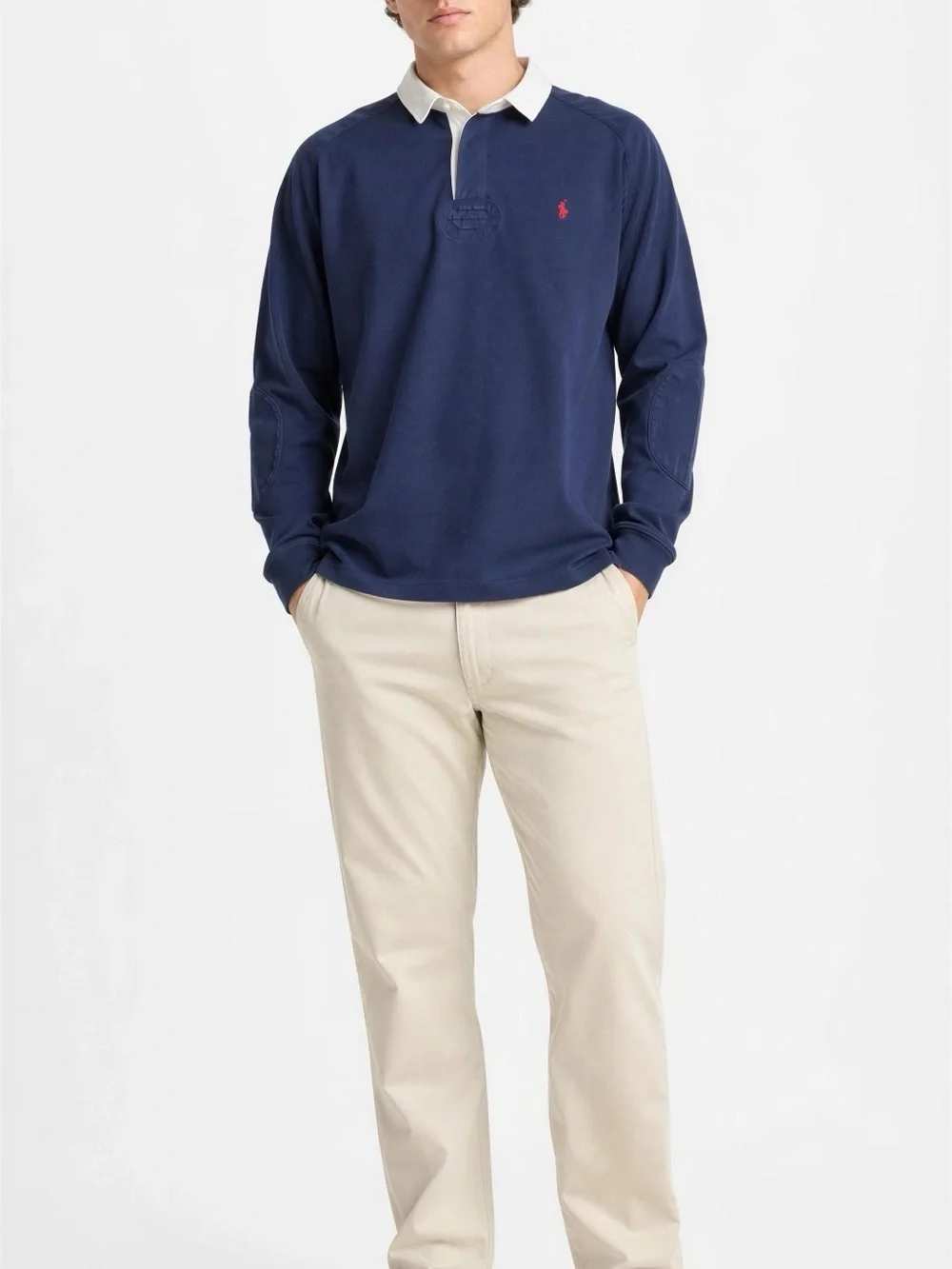 Ralph Lauren Rugby Navy Long-Sleeve Polo with White Collar